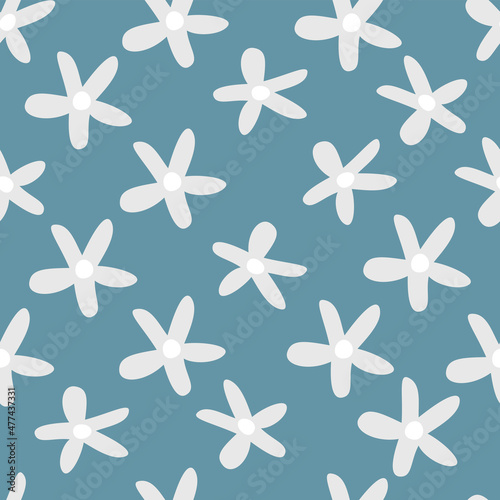 Vector childish cute seamless pattern with flowers. Simple shapes.