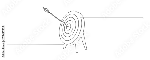 Fotografering Continuous one line drawing of arrow in center of target