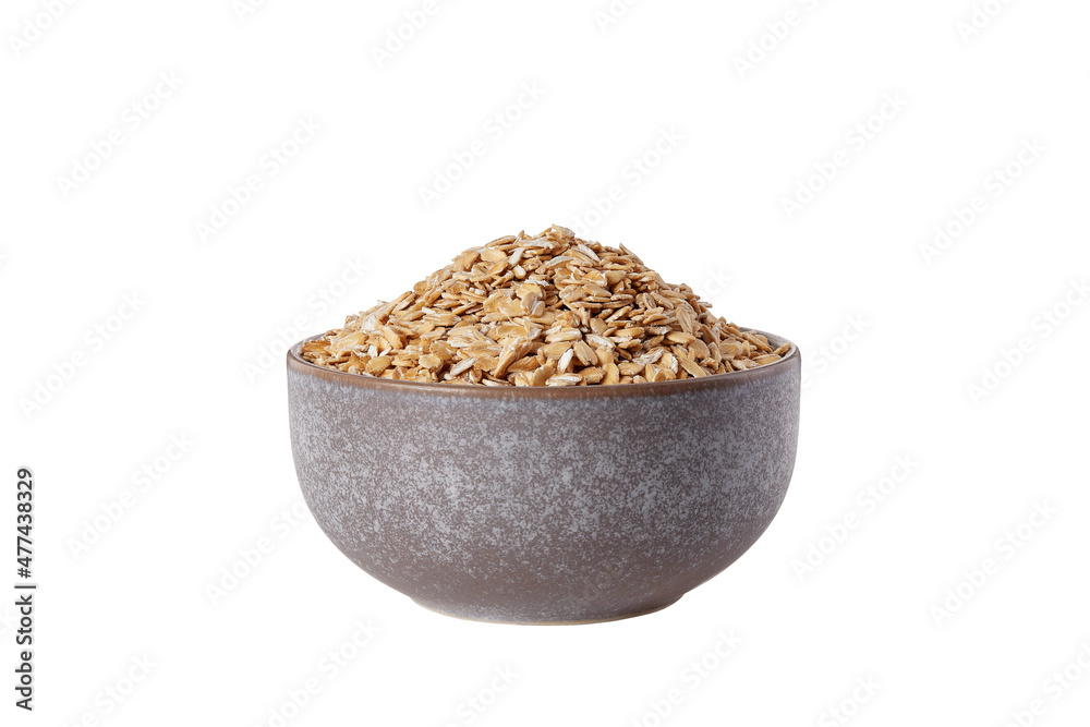 oatmeal in a plate uncooked on white background isolated oatmeal in a plate uncooked on white background isolated