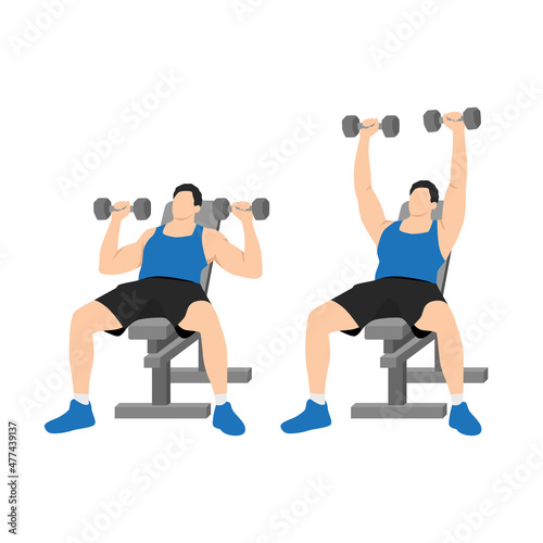 Man doing Incline Dumbbell bench press exercise. Flat vector illustration isolated on white background. Workout character © lioputra