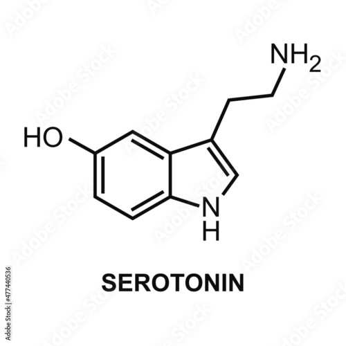 Vector skeletal formula illustration of serotonin symbol isolated on white