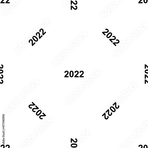 Seamless pattern of repeated black 2022 year symbols. Elements are evenly spaced and some are rotated. Vector illustration on white background