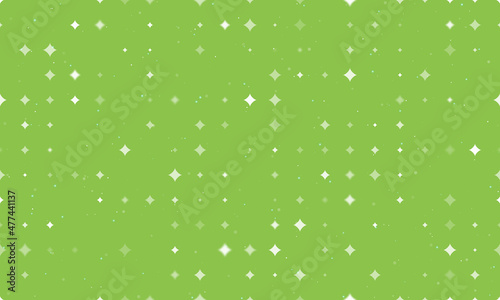 Seamless background pattern of evenly spaced white star symbols of different sizes and opacity. Vector illustration on light green background with stars