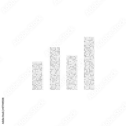 The chart line symbol filled with black dots. Pointillism style. Vector illustration on white background
