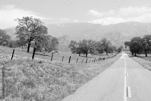 Rural California - Tulare county. Black and white photo.
