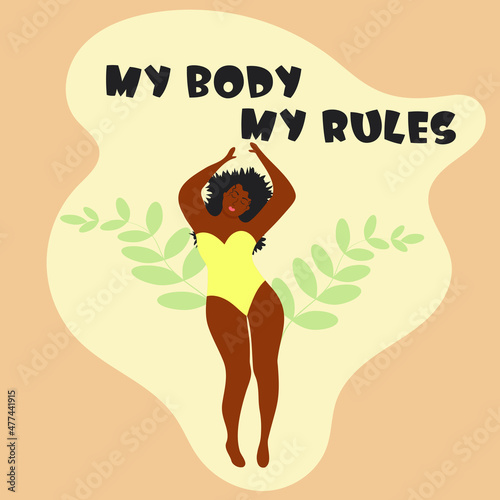 Fototapeta Body positive black woman dressed in a swimsuit