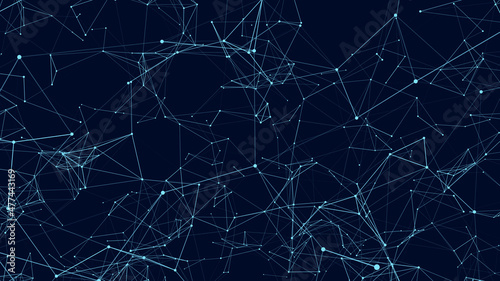 Abstract digital background of points and lines. Glowing blue plexus. Big data. Network or connection. Abstract technology science background. 3d vector illustration.