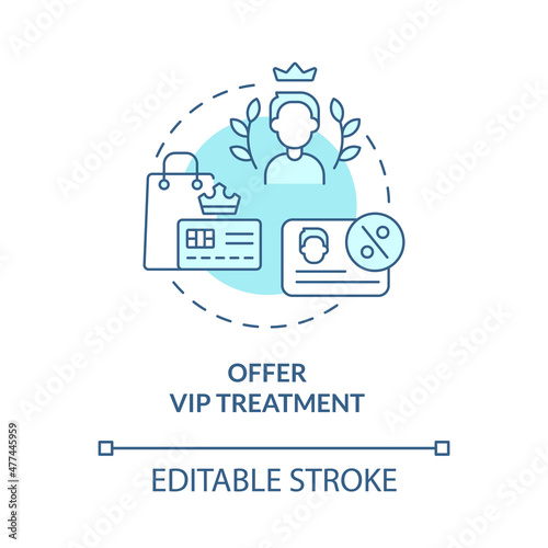 Offer vip treatment turquoise concept icon. Exclusive membership abstract idea thin line illustration. Isolated outline drawing. Editable stroke. Roboto-Medium, Myriad Pro-Bold fonts used