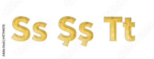 Vector golden 3D alphabet.	