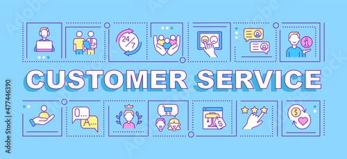 Customer service word concepts blue banner. Provide excellent support. Infographics with linear icons on background. Isolated typography. Vector color illustration with text. Arial-Black font used