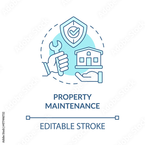 Property maintenance turquoise concept icon. Rental apartment repair abstract idea thin line illustration. Isolated outline drawing. Editable stroke. Roboto-Medium, Myriad Pro-Bold fonts used