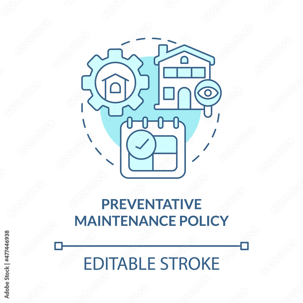 Preventative maintenance policy turquoise concept icon. Property protection abstract idea thin line illustration. Isolated outline drawing. Editable stroke. Roboto-Medium, Myriad Pro-Bold fonts used Preventative maintenance policy turquoise concept icon. Property protection abstract idea thin line illustration. Isolated outline drawing. Editable stroke. Roboto-Medium, Myriad Pro-Bold fonts used