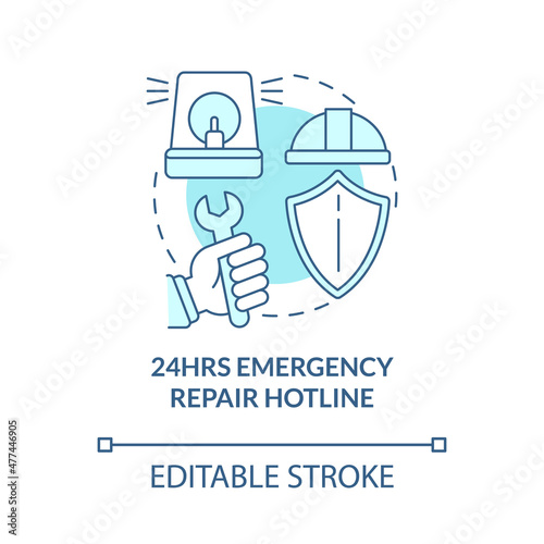 Emergency repair hotline turquoise concept icon. Service for tenants abstract idea thin line illustration. Isolated outline drawing. Editable stroke. Roboto-Medium, Myriad Pro-Bold fonts used