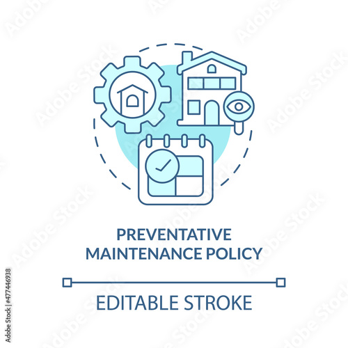 Preventative maintenance policy turquoise concept icon. Property protection abstract idea thin line illustration. Isolated outline drawing. Editable stroke. Roboto-Medium, Myriad Pro-Bold fonts used