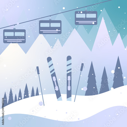 Paysage enneigé - illustration ski - hiver