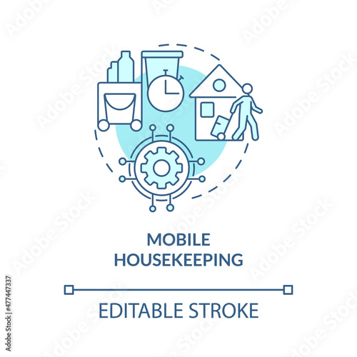 Mobile housekeeping turquoise concept icon. Property management abstract idea thin line illustration. Isolated outline drawing. Editable stroke. Roboto-Medium, Myriad Pro-Bold fonts used