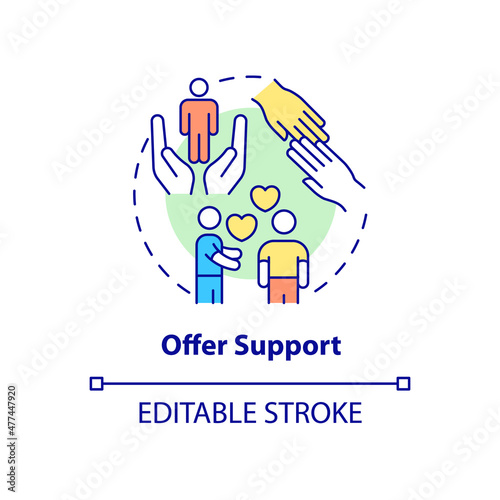 Offer support concept icon. Therapeutic activity abstract idea thin line illustration. Being emotional supportive. Isolated outline drawing. Editable stroke. Roboto-Medium, Myriad Pro-Bold fonts used