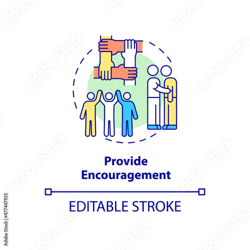 Provide encouragement concept icon. Support group activity abstract idea thin line illustration. Offering comfort. Isolated outline drawing. Editable stroke. Roboto-Medium, Myriad Pro-Bold fonts used