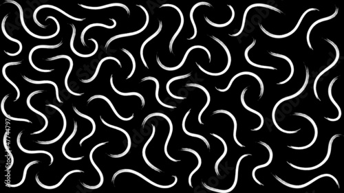 Seamless pattern of white brush strokes. Abstract background for printing. Swirling white lines on a black background. Vector