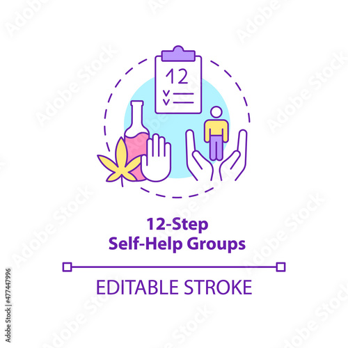 Twelve step self help groups concept icon. Mental health treatment abstract idea thin line illustration. Isolated outline drawing. Editable stroke. Roboto-Medium, Myriad Pro-Bold fonts used