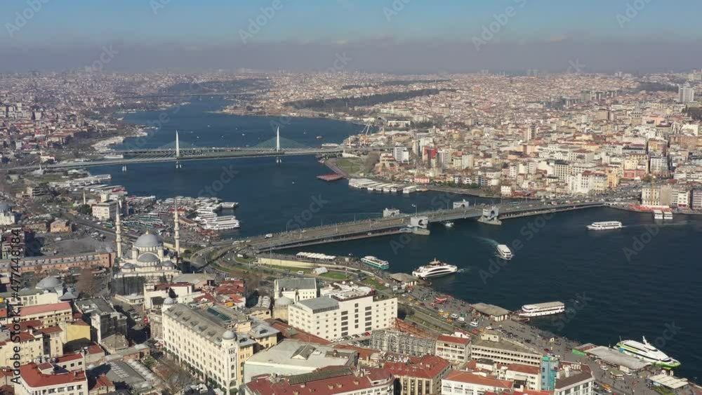 Aerial panoramic view of Sulotan Ahmet area, serkeci, golden horn with Galata and Taksim Aerial panoramic view of Sulotan Ahmet area, serkeci, golden horn with Galata and Taksim