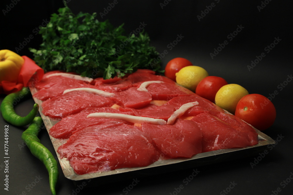 Photographs of red meat, offal and meat varieties. Photographs of red meat, offal and meat varieties.
