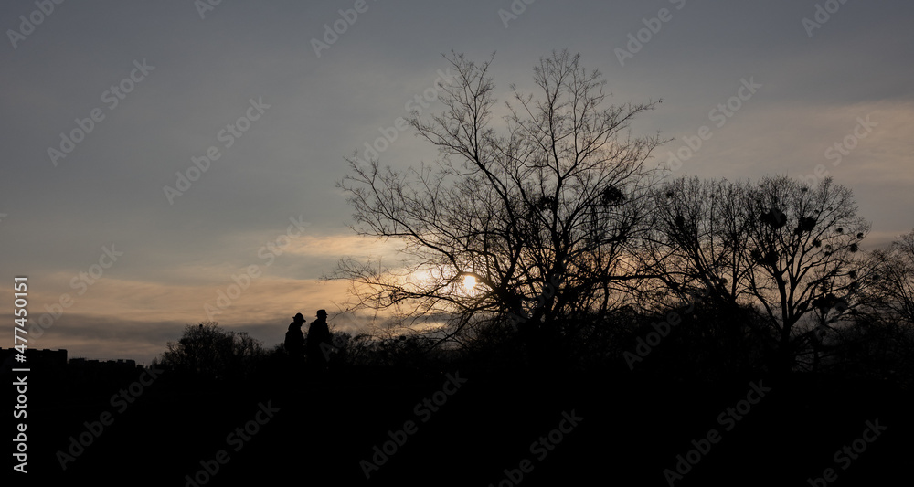 two people in front of sun