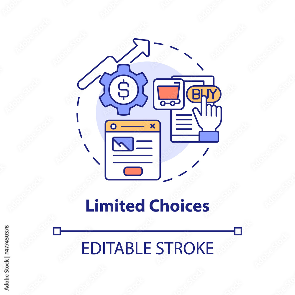 Limited choices concept icon. Digital marketing. Landing page strategy abstract idea thin line illustration. Isolated outline drawing. Editable stroke. Roboto-Medium, Myriad Pro-Bold fonts used