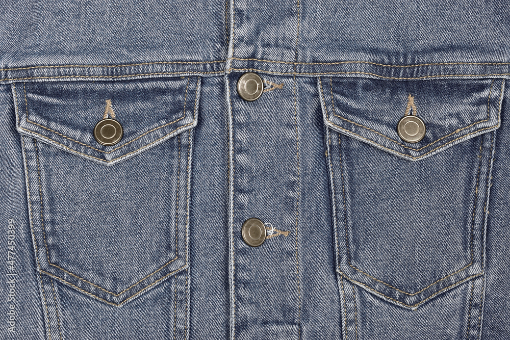 Top View of Blue Denim Jacket, Pocket of denim jacket Top View of Blue Denim Jacket, Pocket of denim jacket