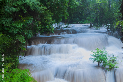Huai Mae Khamin Waterfall, Kanchanaburi Province It's a soft, blurry waterfall flowing beautifully.