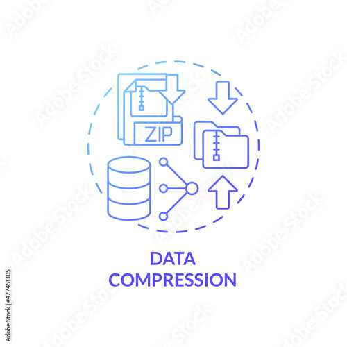 Data compression blue gradient concept icon. File info extension. Programming abstract idea thin line illustration. Isolated outline drawing. Roboto-Medium, Myriad Pro-Bold fonts used