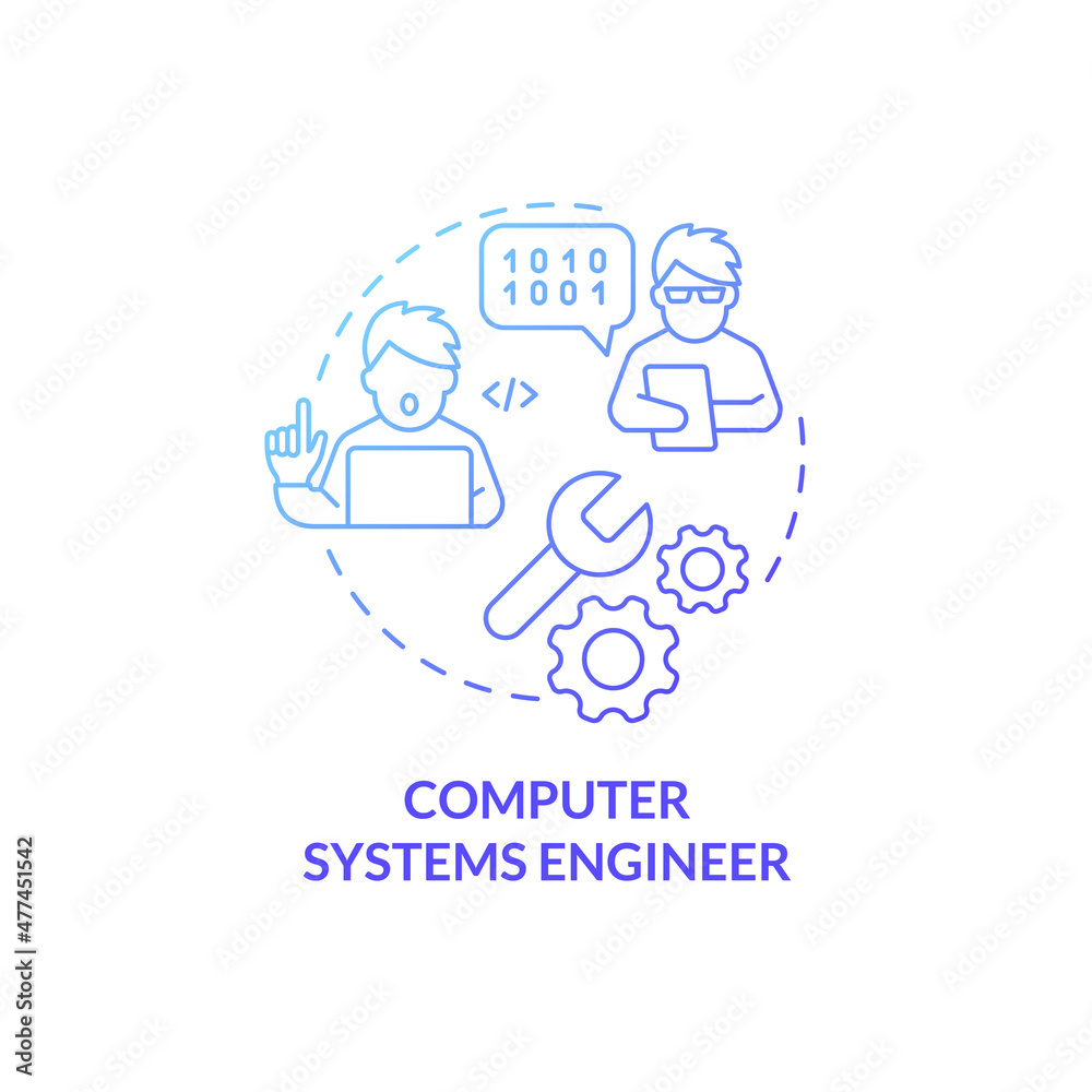 Computer systems engineer blue gradient concept icon. Software programming career. Coding abstract idea thin line illustration. Isolated outline drawing. Roboto-Medium, Myriad Pro-Bold fonts used Computer systems engineer blue gradient concept icon. Software programming career. Coding abstract idea thin line illustration. Isolated outline drawing. Roboto-Medium, Myriad Pro-Bold fonts used