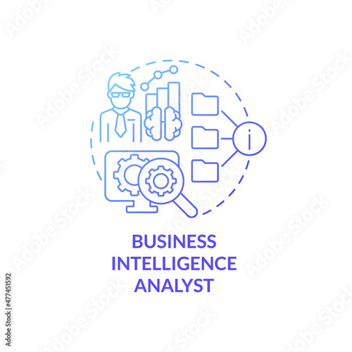 Business intelligence analyst blue gradient concept icon. System engineer. Coding abstract idea thin line illustration. Isolated outline drawing. Roboto-Medium, Myriad Pro-Bold fonts used