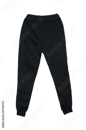 Blank training jogger pants color gray on invisible mannequin template back view on white background 