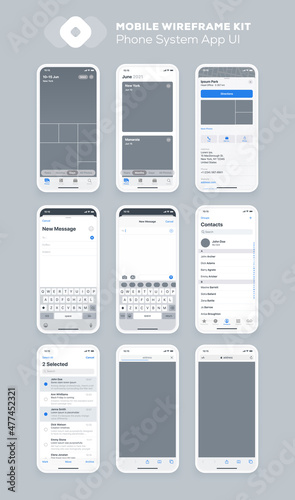 Mobile app design. UI UX wireframe kit for smartphone. New OS screens.