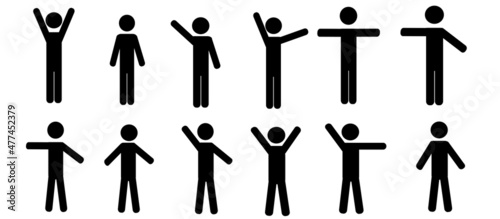 Various poses of the human figure standing. Stick man icon, icons. Pictogram. 
