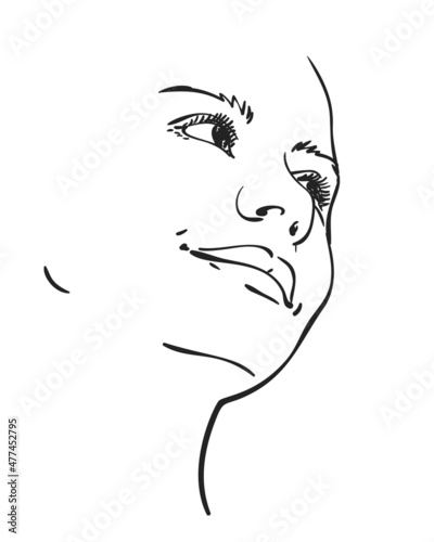 face girl happy vector sketch