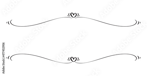 Vector Flourish vintage Valentines Day divider. Hand Drawn Black Calligraphic Heart. Calligraphy Holiday illustration. Design valentine element. Icon love decor for web, wedding