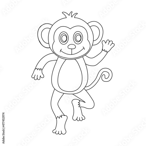 Coloring page outline of cartoon smiling cute monkey. Animal Coloring page cartoon vector illustration