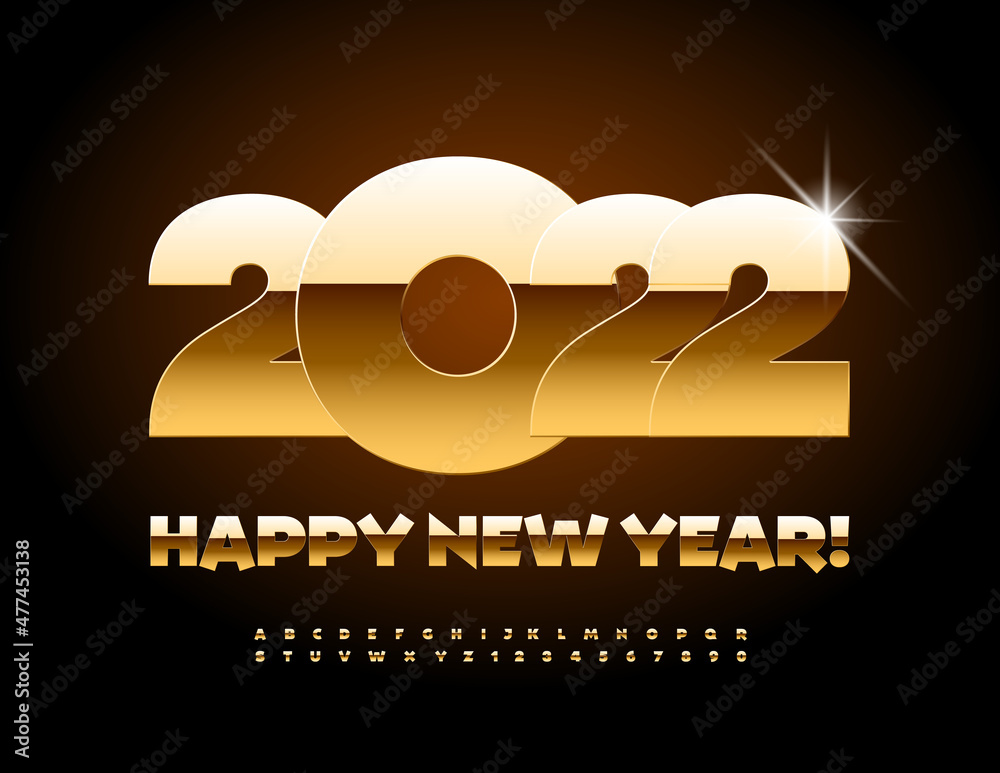 Vector golden Greeting Card Happy New Year 2022! Modern Luxury Font ...