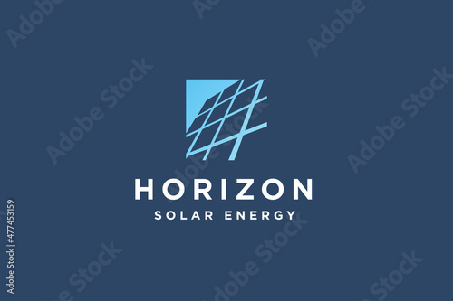 Solar panel logo design for renewable energy technology company vector illustration.