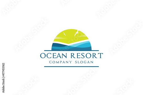 Ocean house, villa, resort logo design vector illustration.