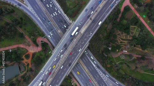 Aerial of highway road crossing in Istanbul, Turkey photo