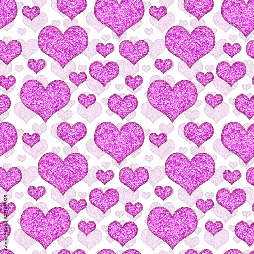 Pink glitter hearts on seamless background