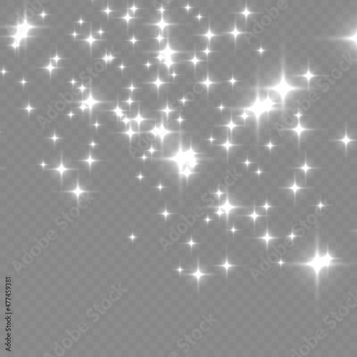 The dust sparks and golden stars shine with special light. Vector sparkles on a transparent background. Christmas light effect. Sparkling magical dust particles.