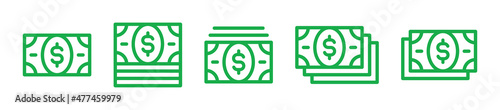 Dollar bill icon collection. Dollar banknotes icon isolated on white background.