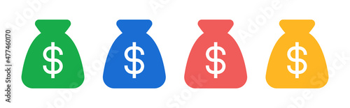 Set of dollar money bag icons. Moneybag symbol in colorful design.