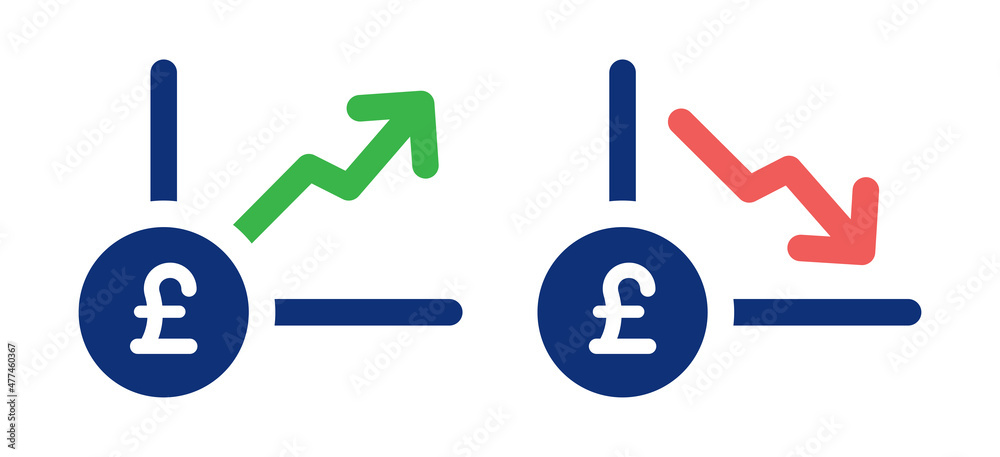 Pound currency chart icon vector illustration. Decrease and increase graph symbol. Pound currency chart icon vector illustration. Decrease and increase graph symbol.