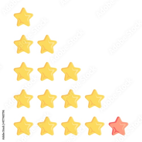 Vector illustration of rating golden stars isolated on white. 5 star rating.