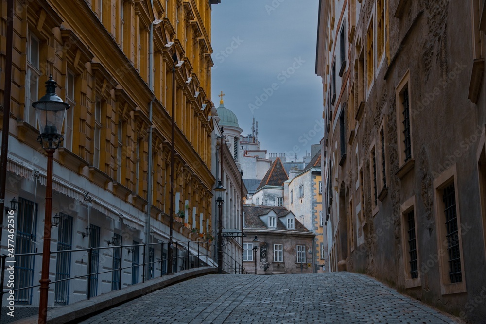 narrow old street in the center of Vienna, Austria